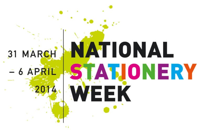 National Stationery Week 2014 logo with colourful letters and event dates March 31 to April 6