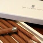 Brown Graf von Faber-Castell No.III desk pencils with silver ferrules in white box packaging