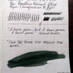 Diamine Green/Black ink swatch and writing sample on white paper with pen strokes and text