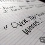 Close-up of handwritten text using Diamine Green/Black fountain pen ink on lined paper