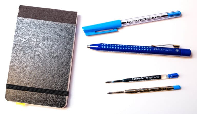 Faber-Castell Grip 2011, Silvine 190 notebook, Staedtler stick and Schneider Gelion 39