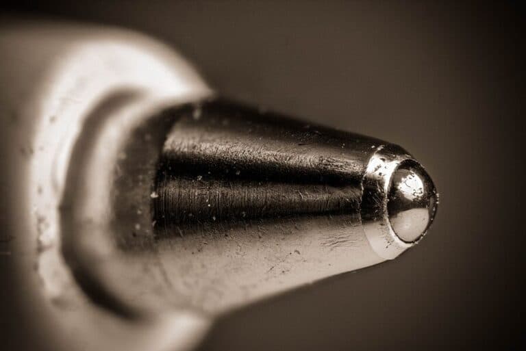 macro shot of a ballpoint pen's nib