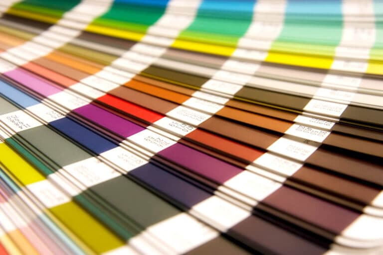 A fan of Pantone colour swatches.