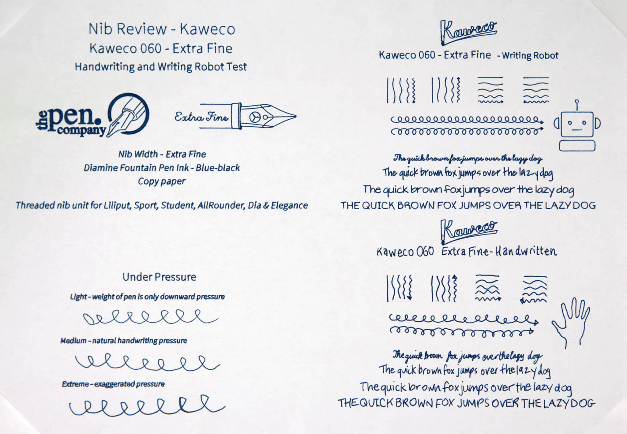 Kaweco writing robot and handwriting test