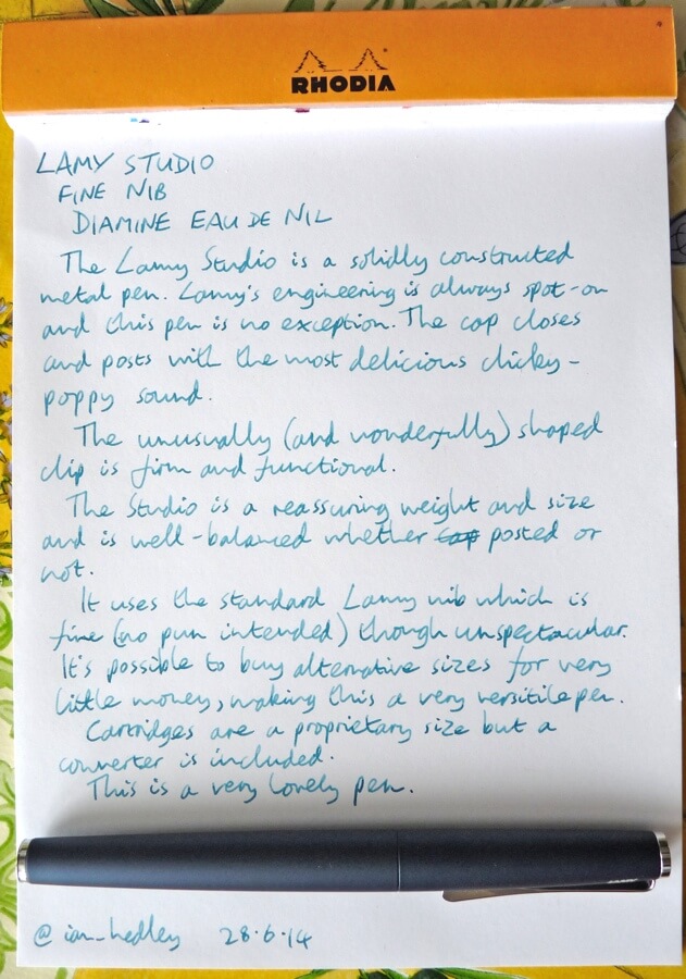 Lamy Studio fountain pen handwritten review