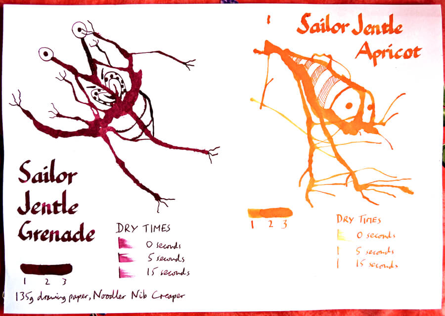 Sailor Jentle Grenade and Apricot ink review Inklings