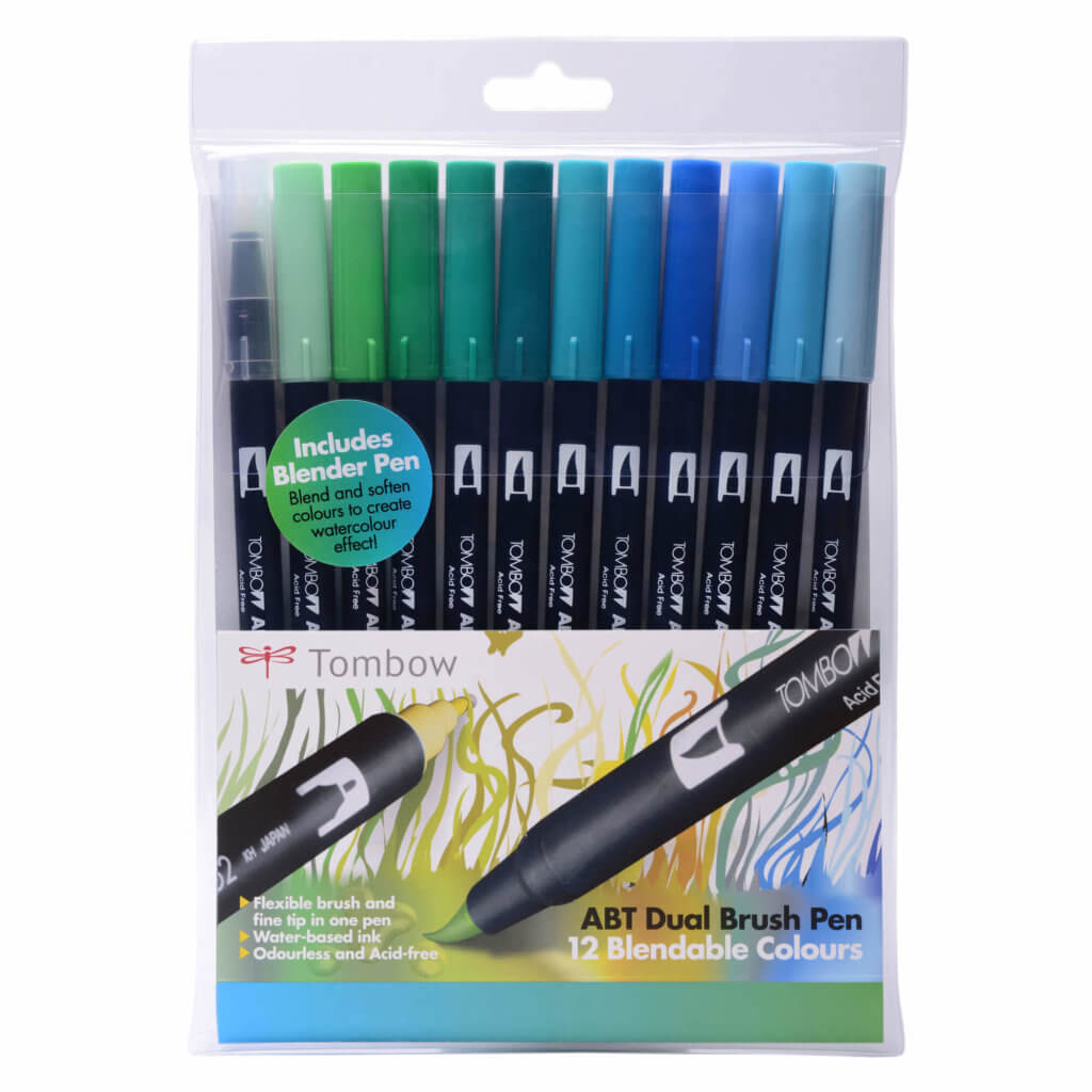 Tombow ABT Dual Brush Pens - pack of 12 in the Ocean colourway