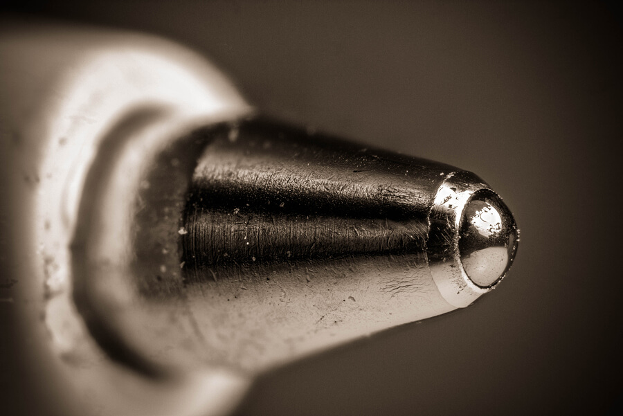 macro shot of a ballpoint pen's nib