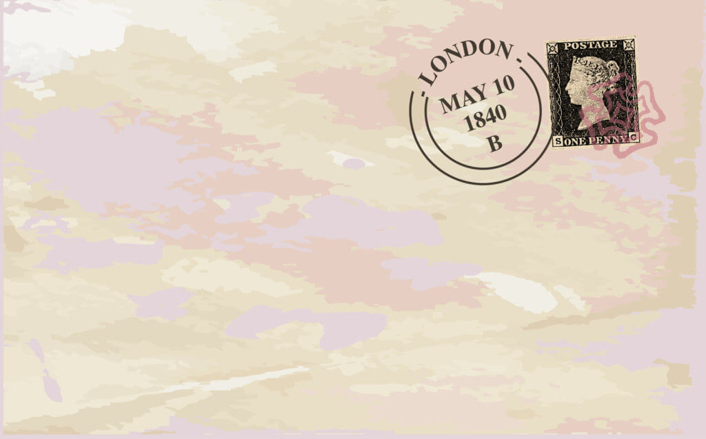A typical victorian penny black british stamp on a used envelope