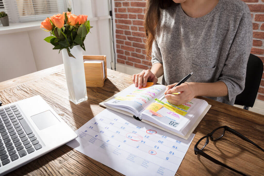 a woman using her diary