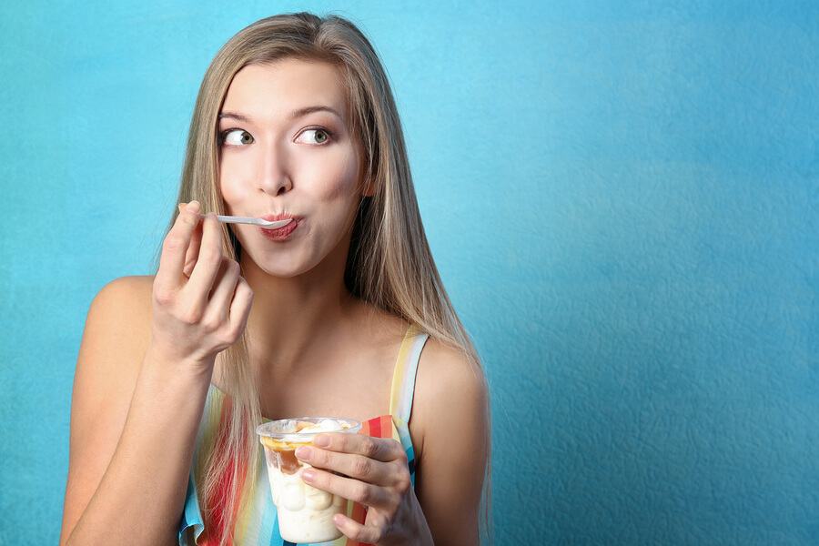 Woman eating an ice cream