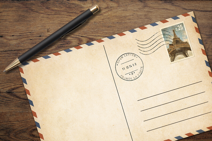 Old postcard with pen