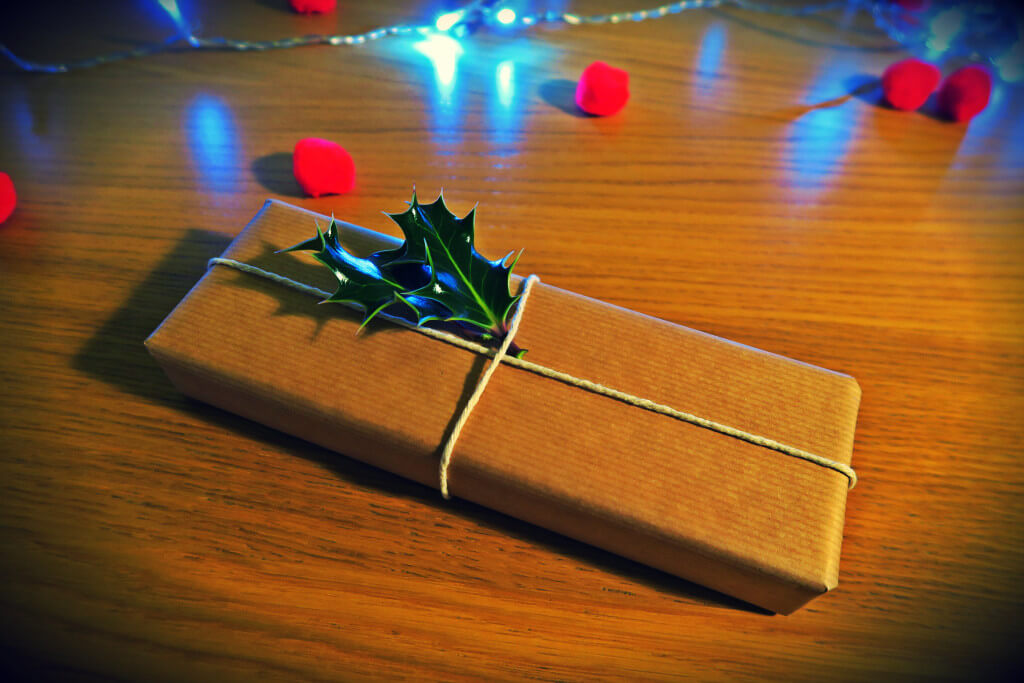 handmade holly gift wrap