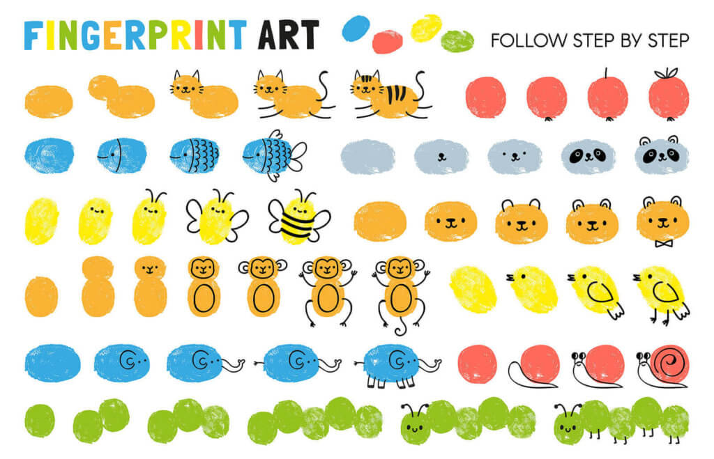 fingerprint art, making animals from fingerprint stamps