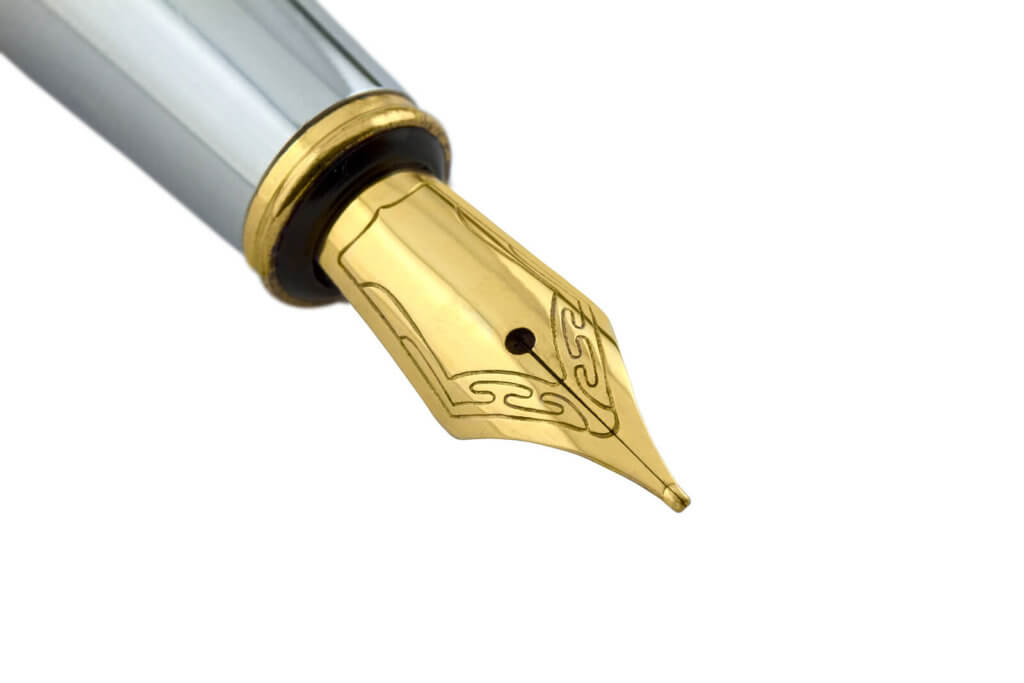 A gold-coloured fountain pen nib
