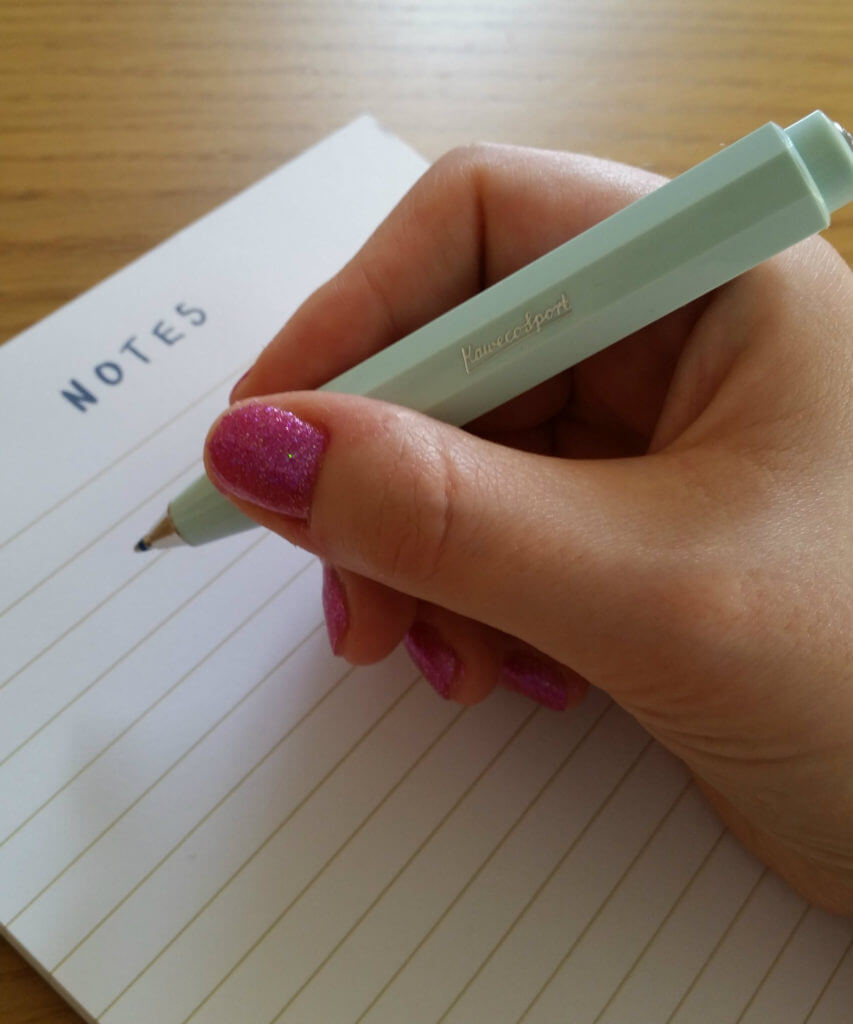 The Kaweco Skyline Sport ballpoint pen in hand