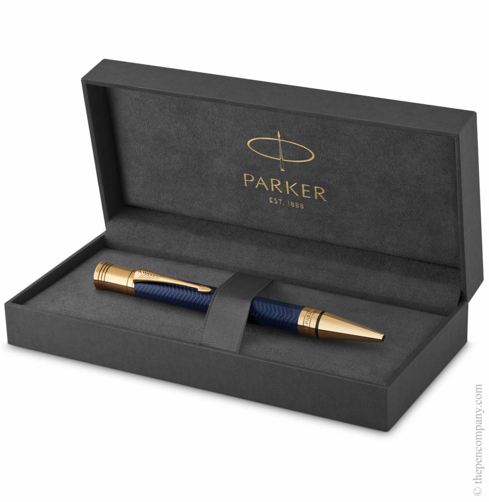 The Parker Duofold Prestige ballpoint pen in Blue Chevron