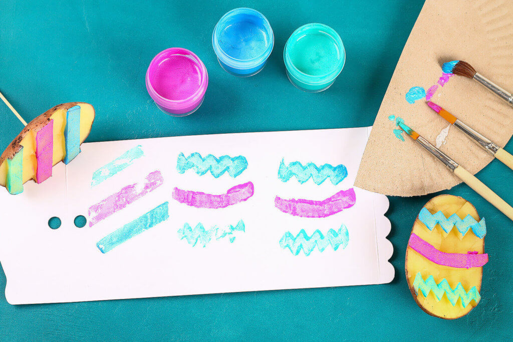 potato stamping and printing for Easter