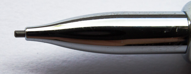 One click will advance the lead by ~0.6mm